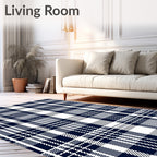 Classic Navy Blue Plaid Pattern Rug
