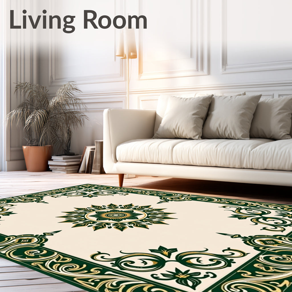 Ornate Floral Bordered Cream Rug