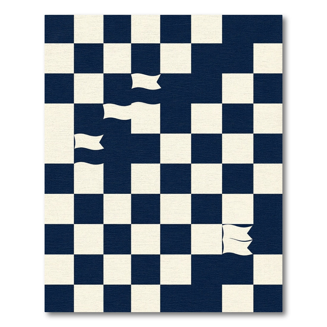 Navy and Cream Geometric Floating Flag Rug