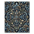Ornate Black Floral Accented Swirls Rug