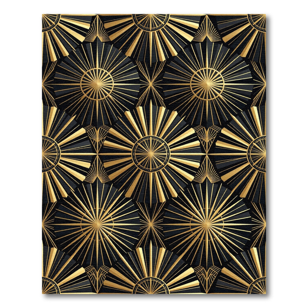 Black Gold Art Deco Sunburst Rug