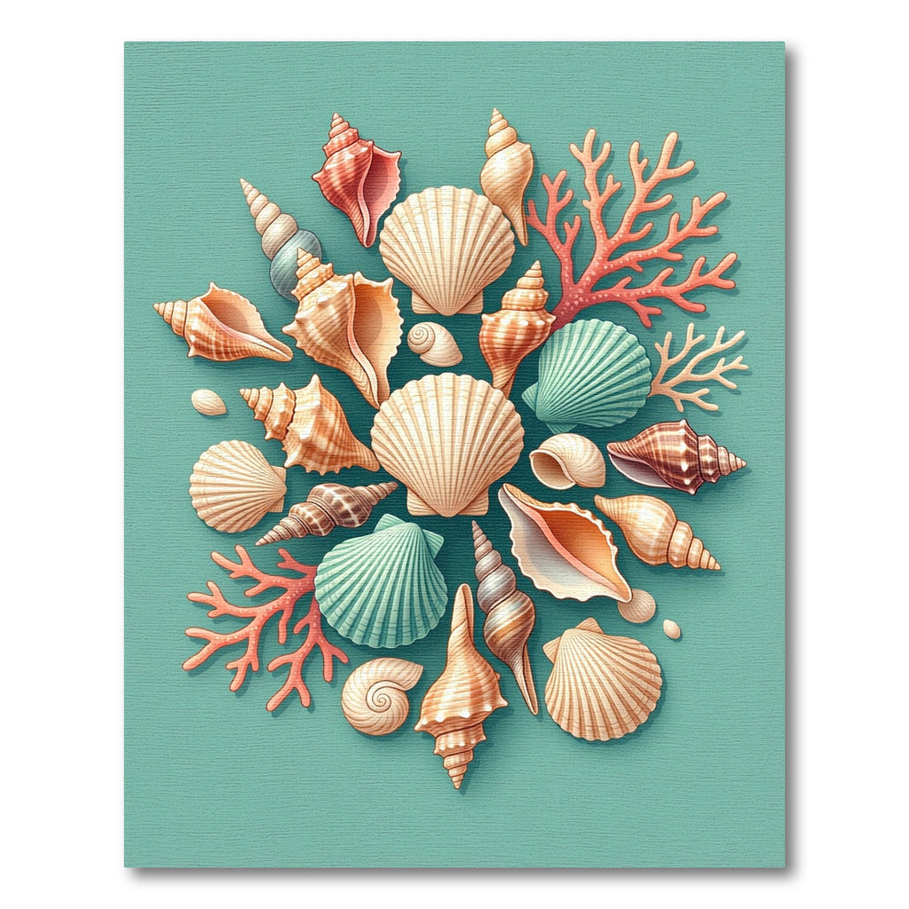 Coastal Teal Shell and Coral Arrangement Rug