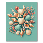 Coastal Teal Shell and Coral Arrangement Rug