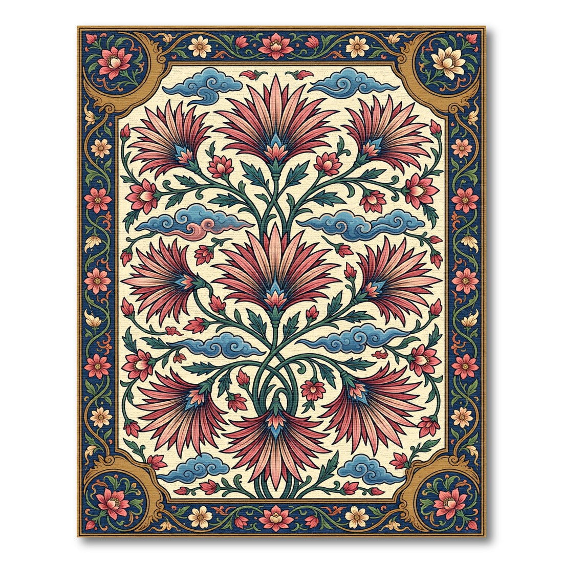 Vintage Pink Lotus Botanical Floral Art Rug