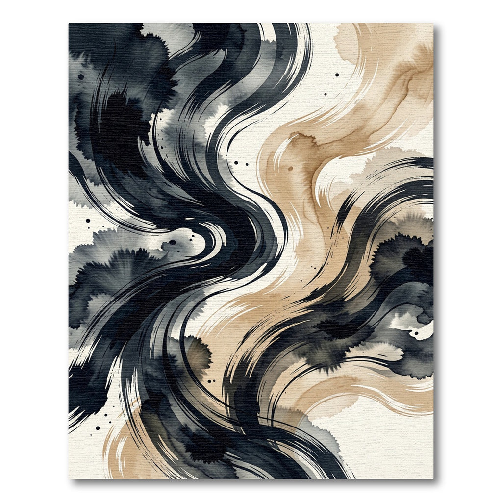 Abstract Charcoal and Bronze Fluid Swirl Rug
