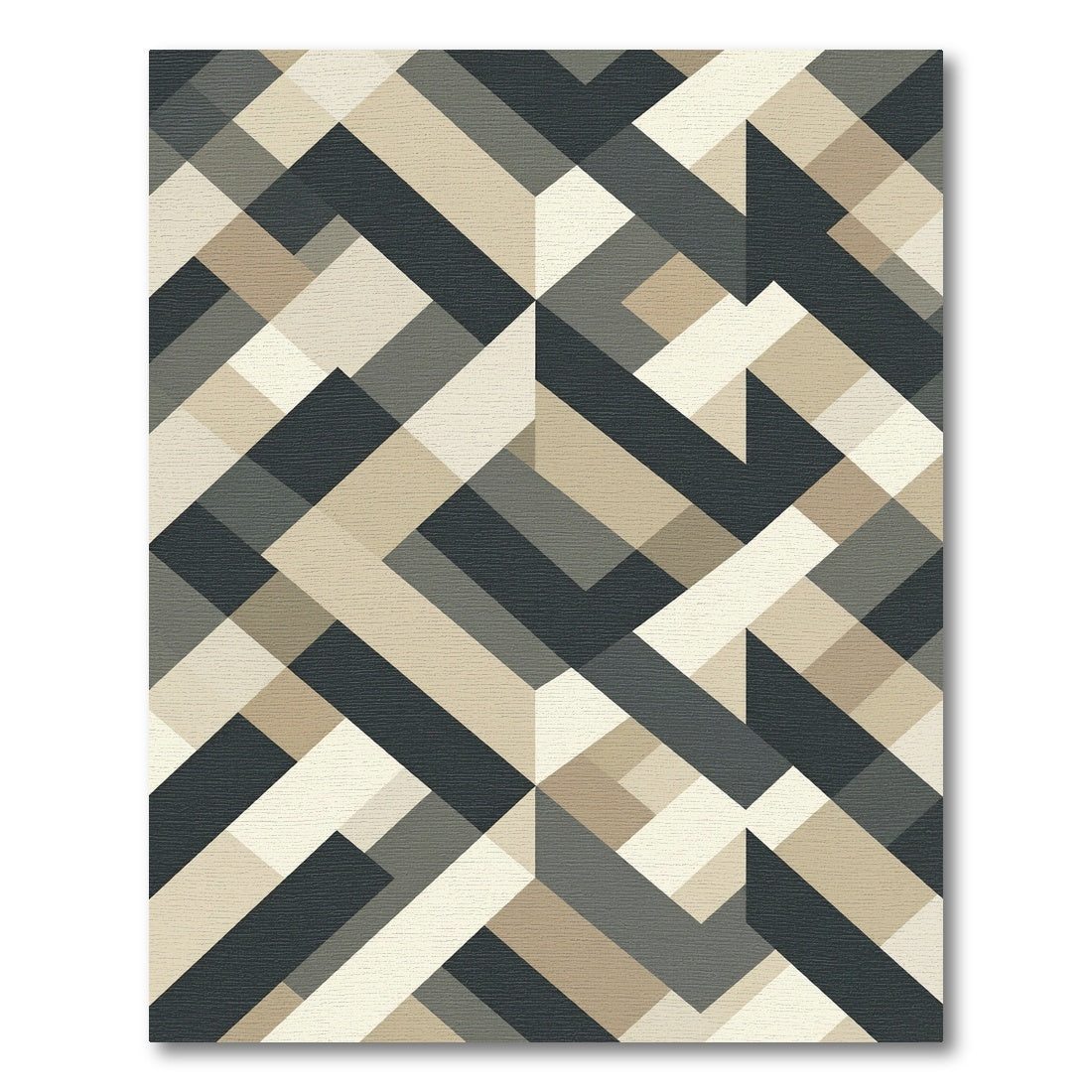 Geometric Abstract Wood Tone Interlocking Shapes Rug