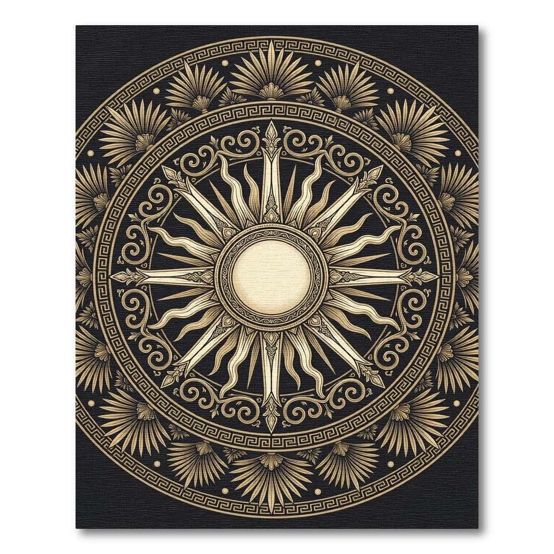 Golden Sunburst Medallion Greco Roman Rug