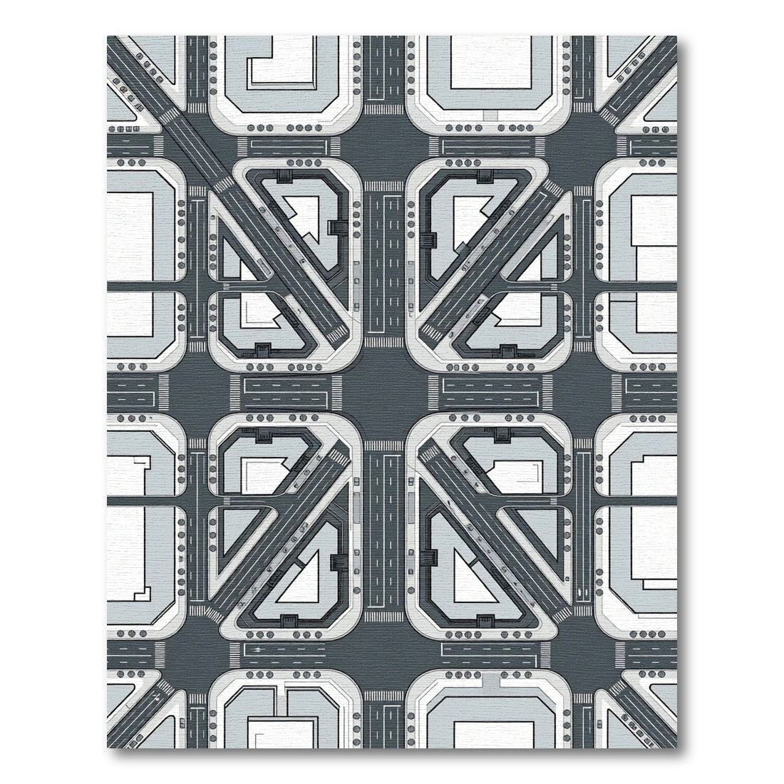 Industrial Gray Geometric Urban Street Grid Rug