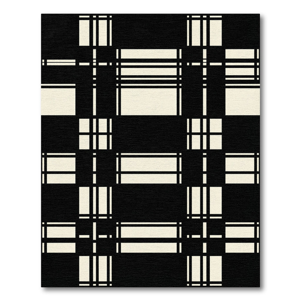 Modern Black and Beige Grid Tartan Rug
