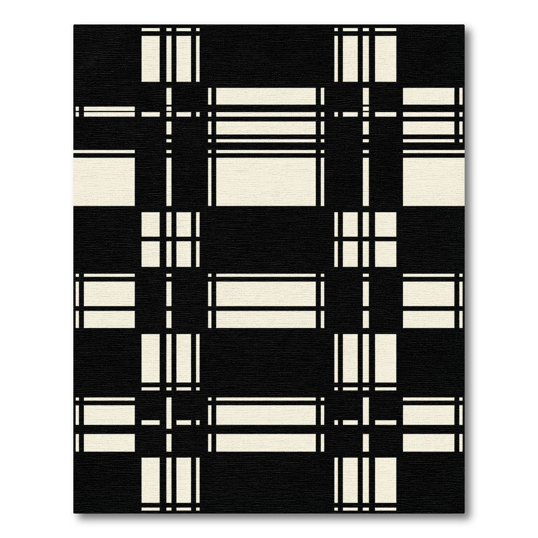 Modern Black and Beige Grid Tartan Rug