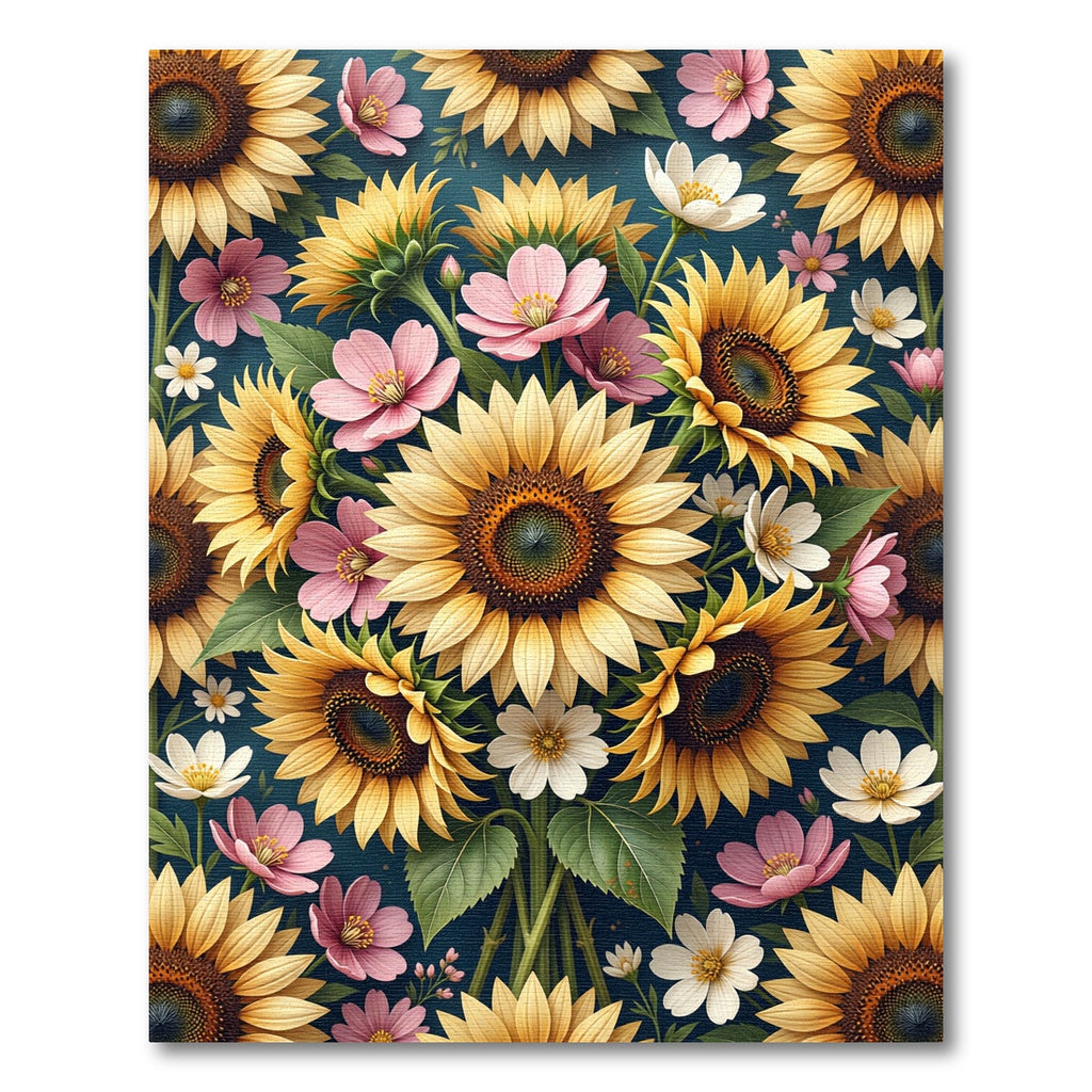 Vibrant Sunflower and Pink Cosmos Meadow Rug