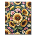 Vibrant Sunflower and Pink Cosmos Meadow Rug