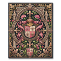 Ornate Pink Floral Crest Emblem Rug