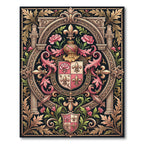 Ornate Pink Floral Crest Emblem Rug