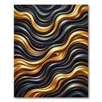 Modern Black and Gold Fluid Waves Rug
