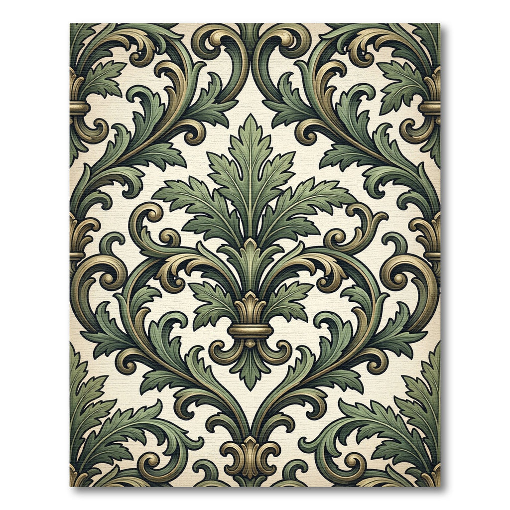 Sage Green Baroque Acanthus Scroll Medallion Rug