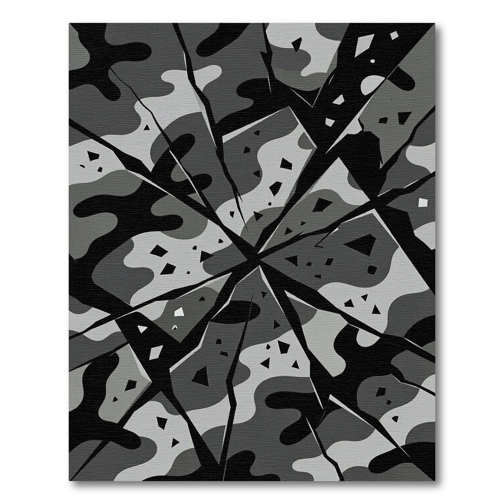 Shattered Monochrome Camouflage Fragmented Area Rug