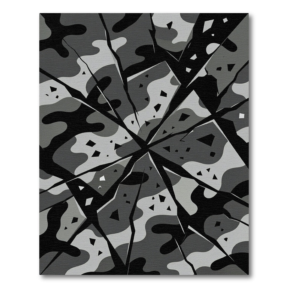 Shattered Monochrome Camouflage Fragmented Area Rug