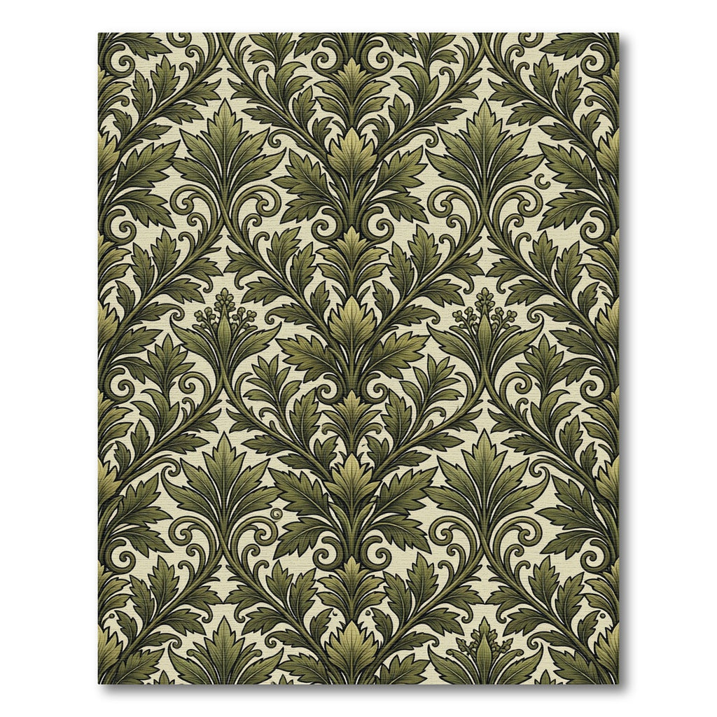 Sage Green Victorian Botanical Damask Rug