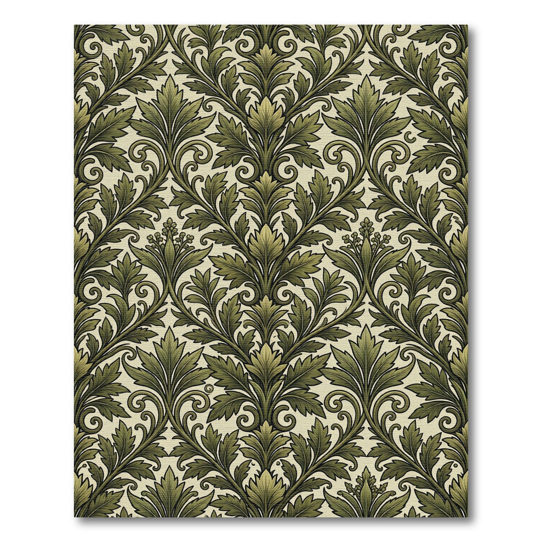 Sage Green Victorian Botanical Damask Rug