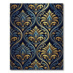 Elegant Navy and Gold Damask Swirl Rug