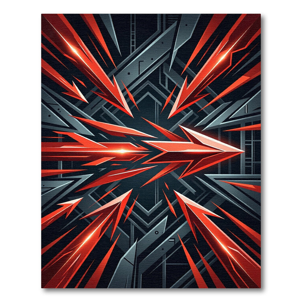 Dynamic Geometric Crimson Arrow Energy Rug