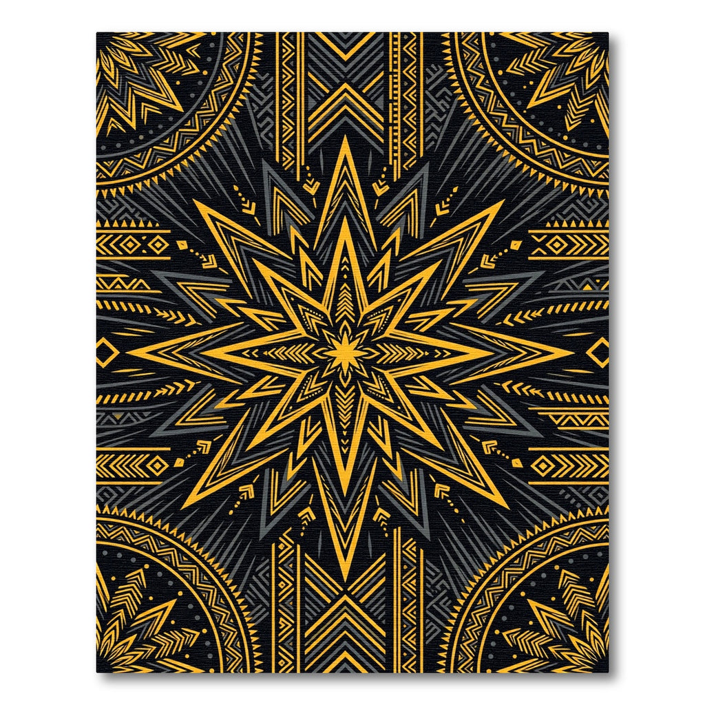 Striking Golden Star Geometric Onyx Decor Rug