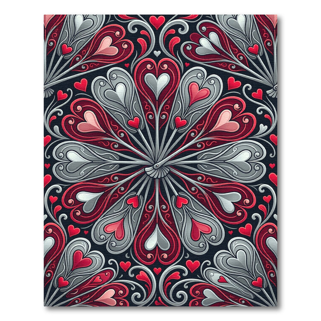 Romantic Red Heart Swirl Floral Rug