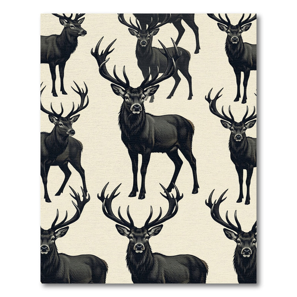 Regal Charcoal Stag Forest Illustration Rug