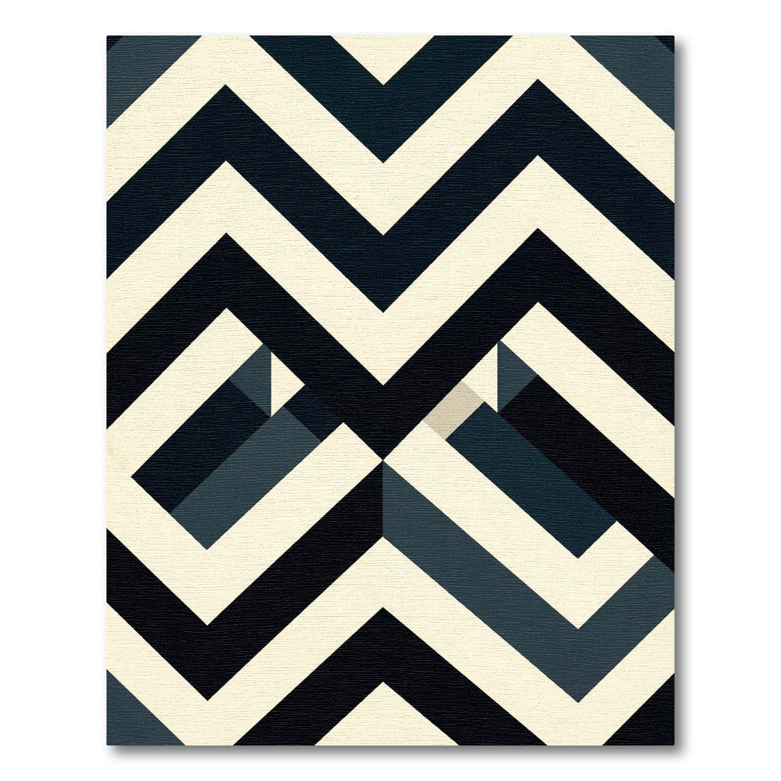 Monochromatic Black and Ivory Geometric Chevron Rug