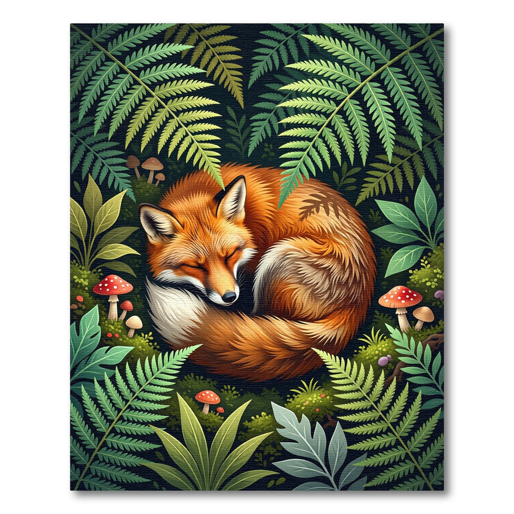 Sleeping Red Fox Woodland Fern Rug