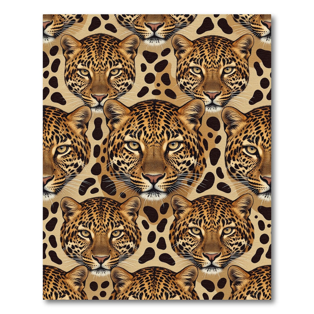 Fierce Leopard Heads Beige Spots Repeating Rug