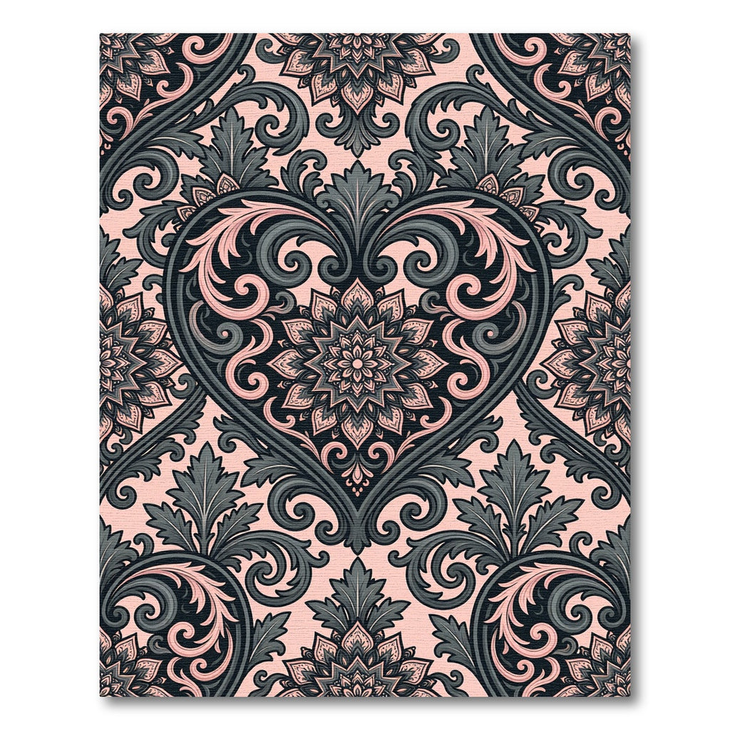 Blush Pink and Charcoal Heart Damask Rug