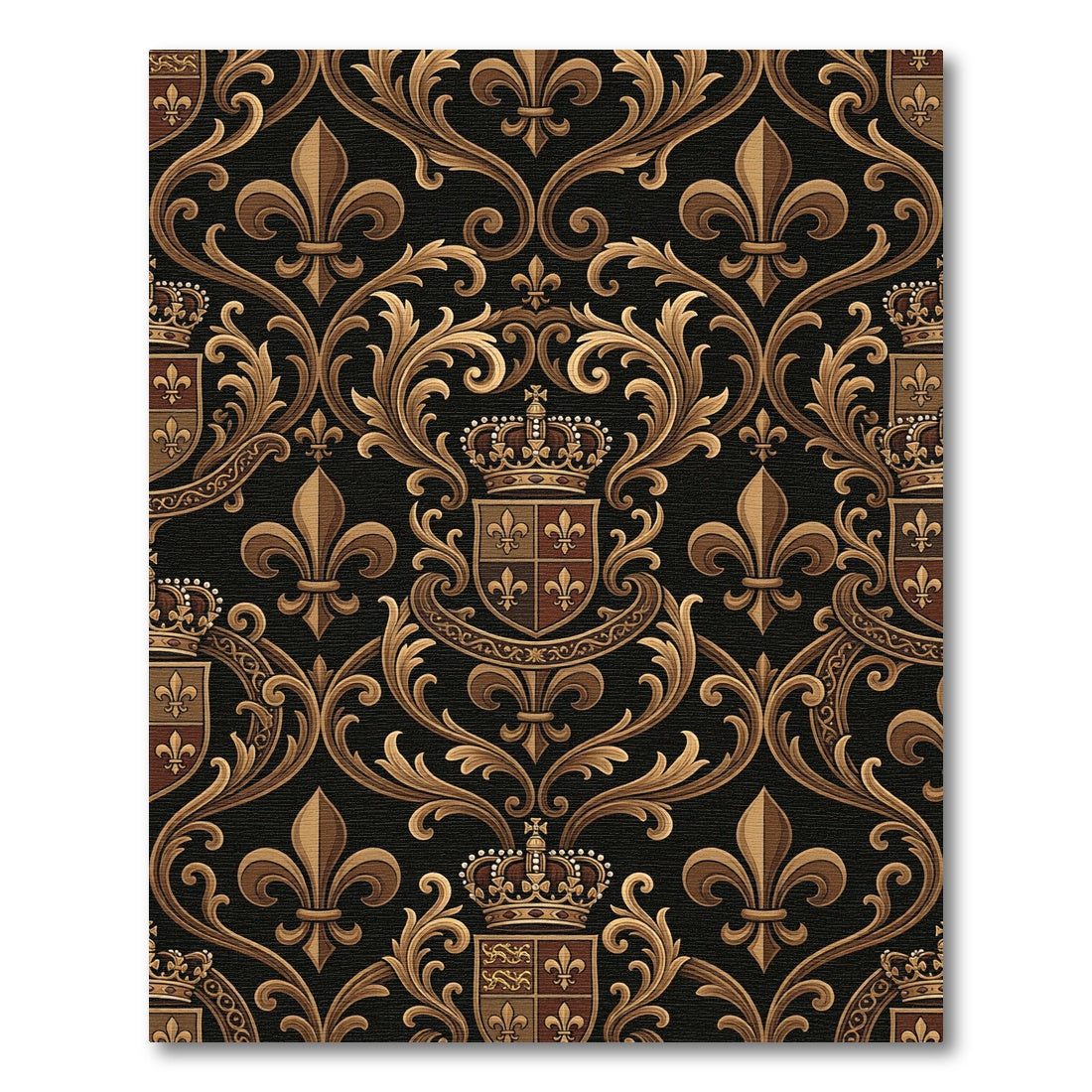 Ornate Gold Fleur de Lis Damask Rug