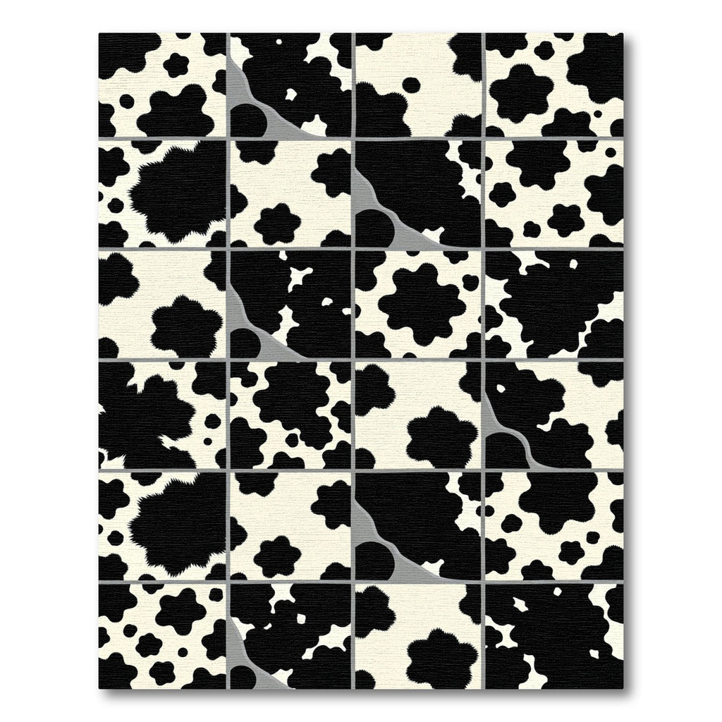 Monochrome Abstract Cow Hide Grid Rug