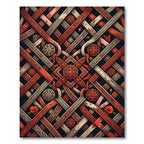 Geometric Crimson Woven Interlocking Lattice Rug