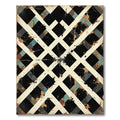 Distressed White Lattice Black Squares Rug