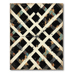 Distressed White Lattice Black Squares Rug