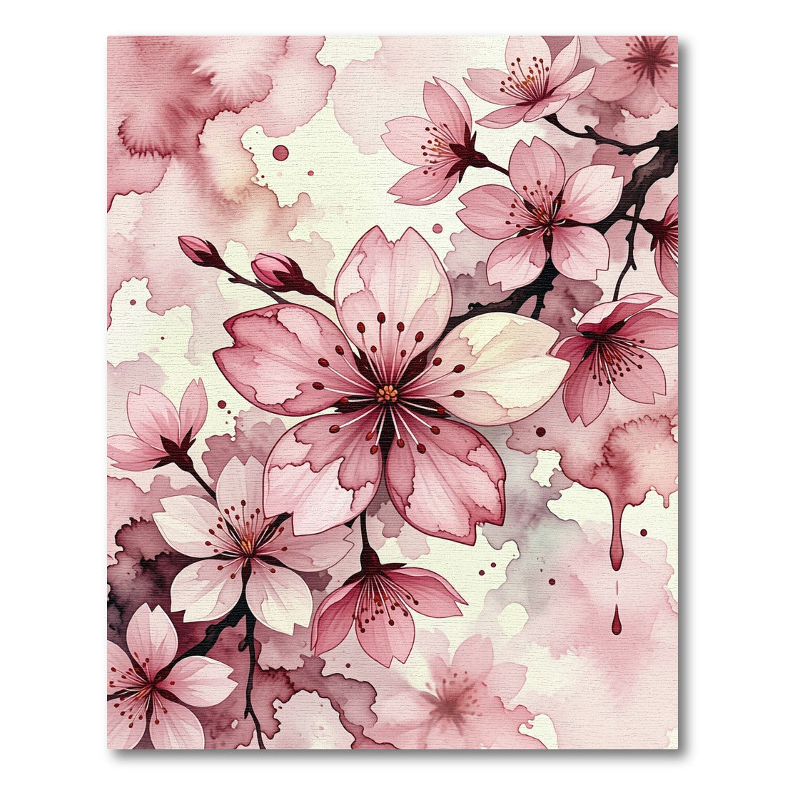 Pink Cherry Blossom Watercolor Floral Rug
