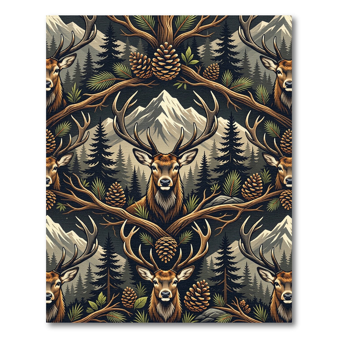 Rustic Mountain Stag Forest Woodland Rug