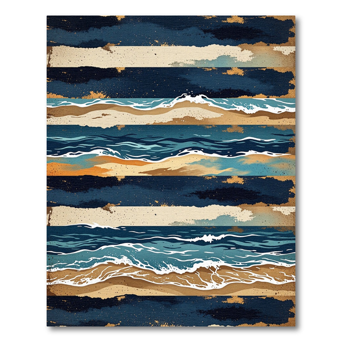Earthy Coastal Blue Layered Wave Rug