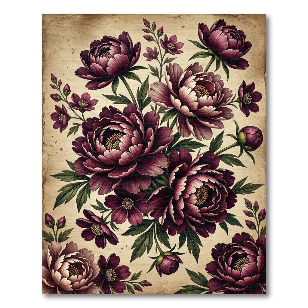 Crimson Peony Garden Floral Medley Rug