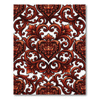 Ornate Crimson Damask Heart Scroll Rug