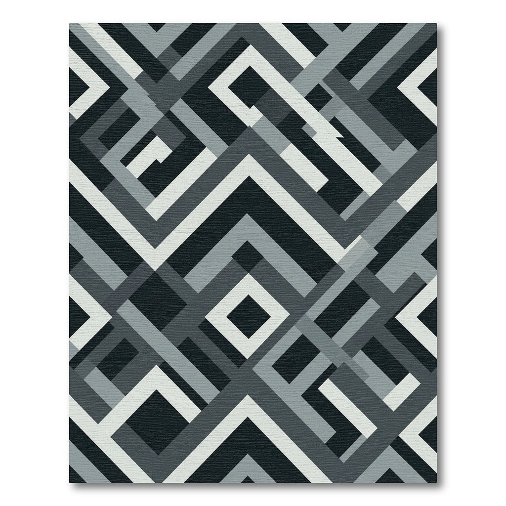 Monochrome Abstract Geometric Interlocking Line Rug