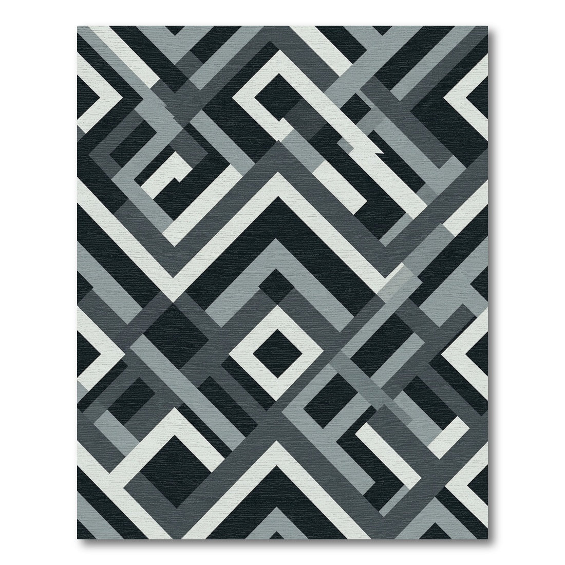 Monochrome Abstract Geometric Interlocking Line Rug