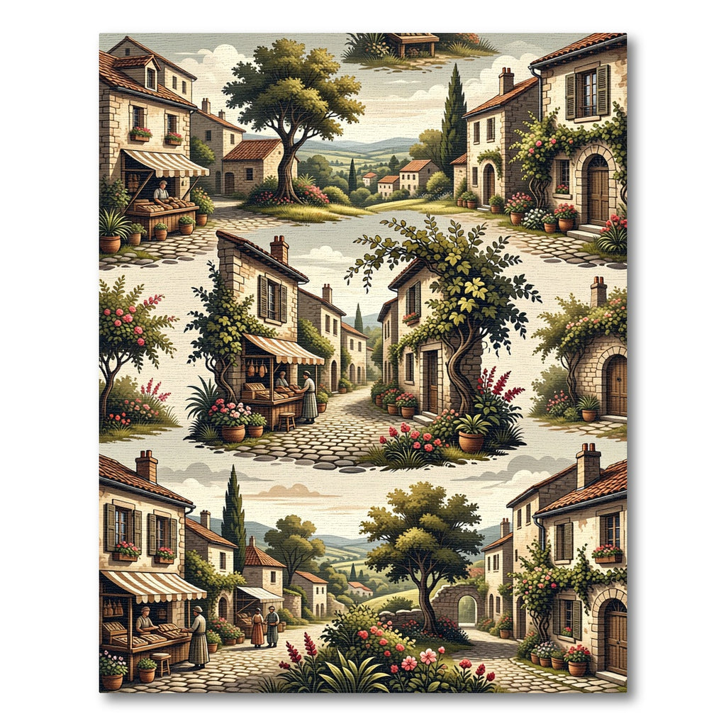 Tuscan Village Scene Floral Arch Rug