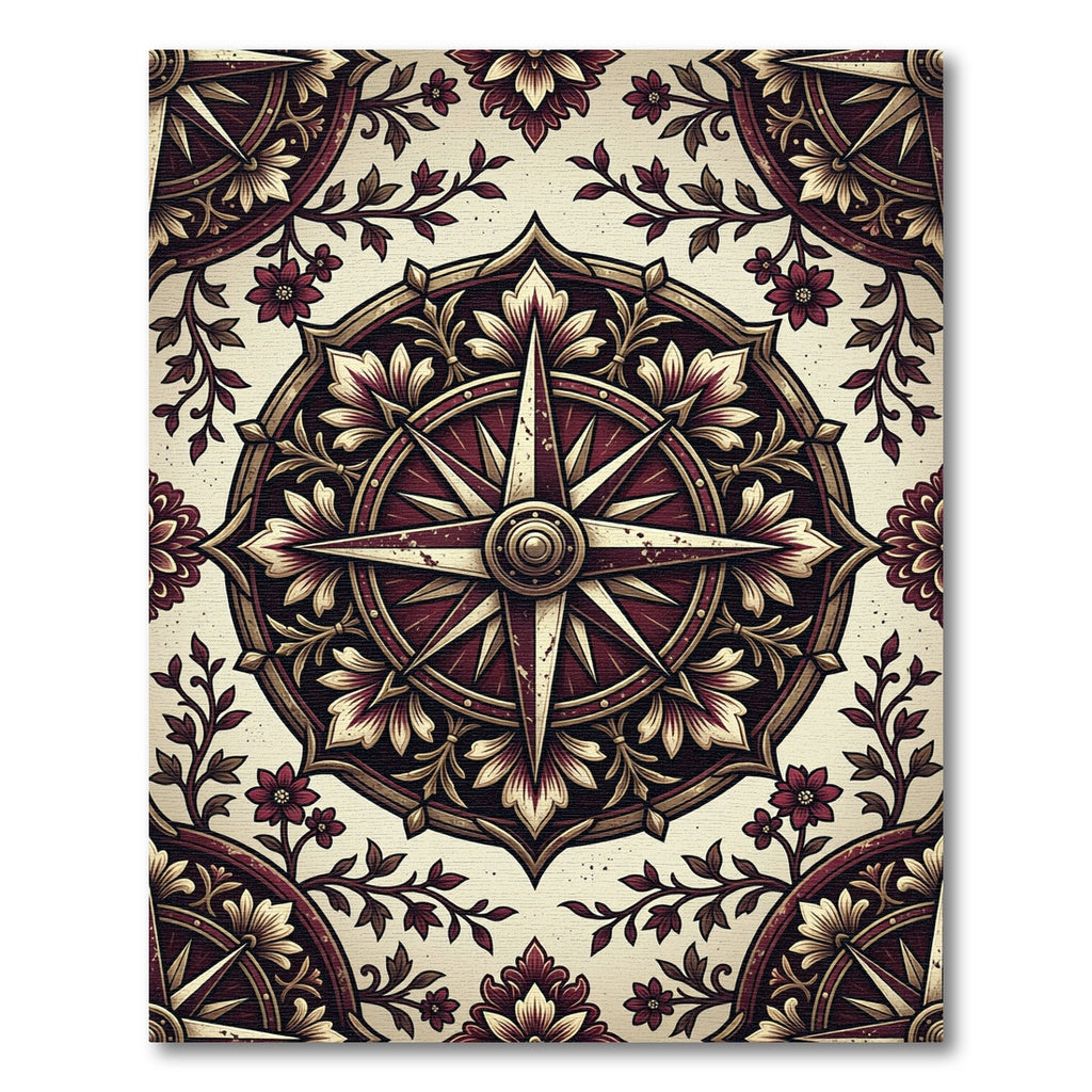 Crimson Gold Floral Compass Medallion Rug