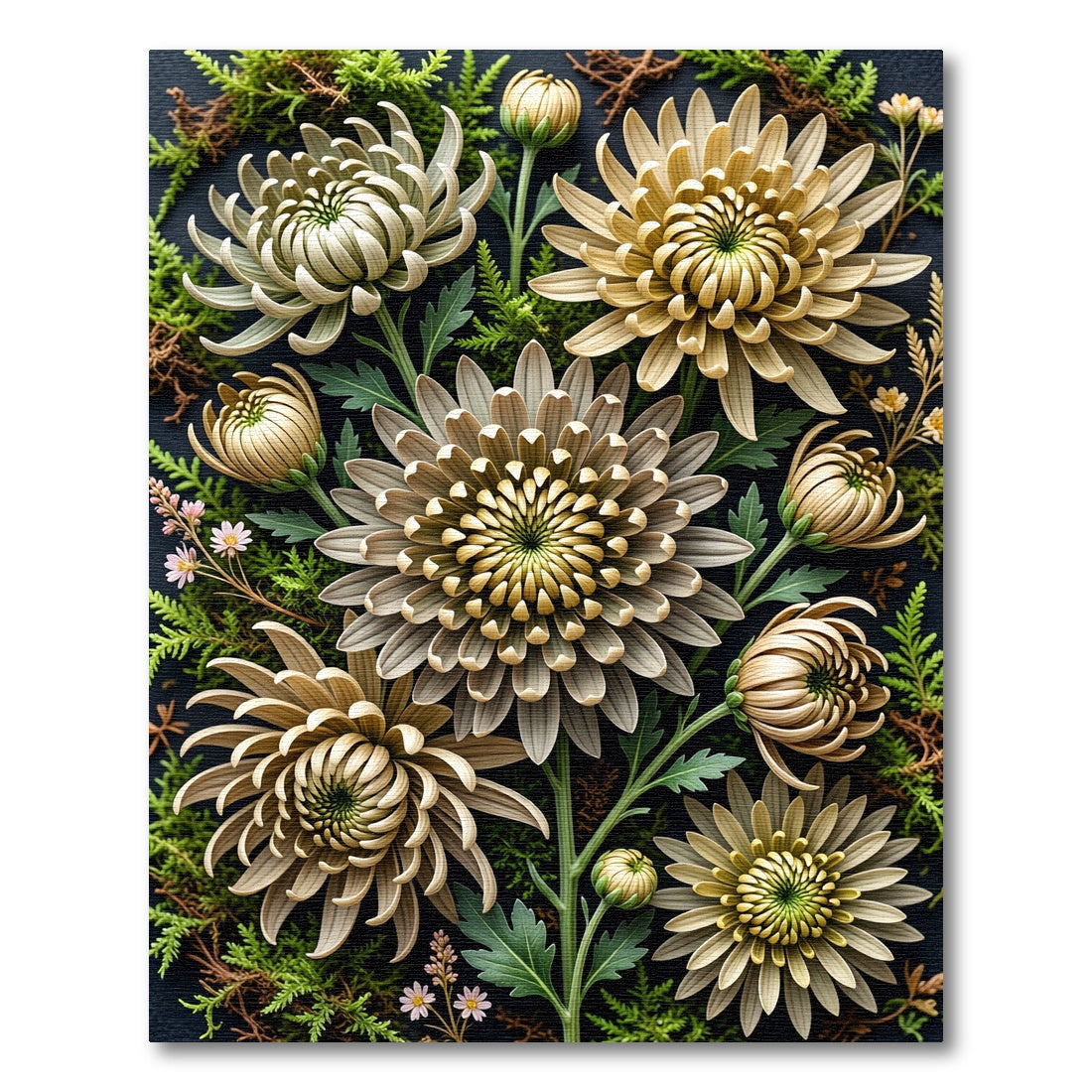 Golden Chrysanthemum Floral Botanical Illustration Rug