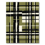 Olive and Black Distressed Plaid Grid Rug