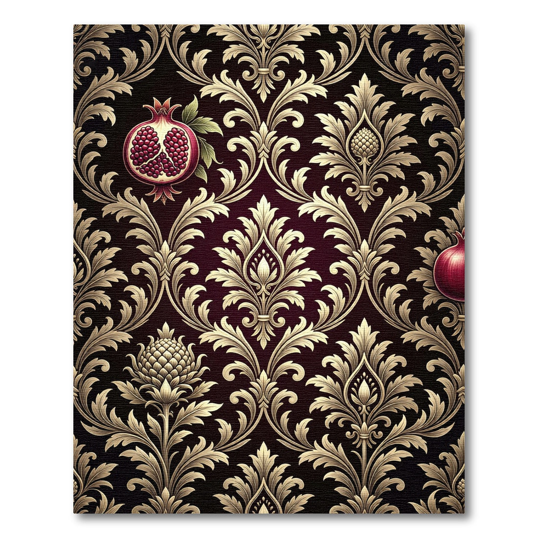 Damask Pomegranate Artichoke Deep Burgundy Rug